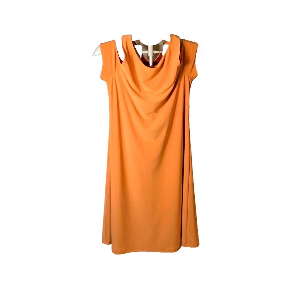Nine West Nectarine Orange Cold Shoulder Midi Shift Dress Women’s SZ 8 NWT